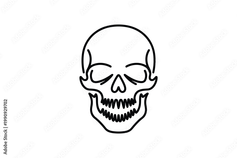 Fototapeta premium Anatomical skull line drawing with simplified teeth and jaw structure.