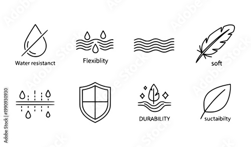 Textile fabric feature outline icons vector clothing material symbols
