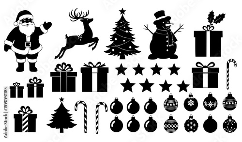 Christmas silhouette design elements vector set Santa reindeer tree icons