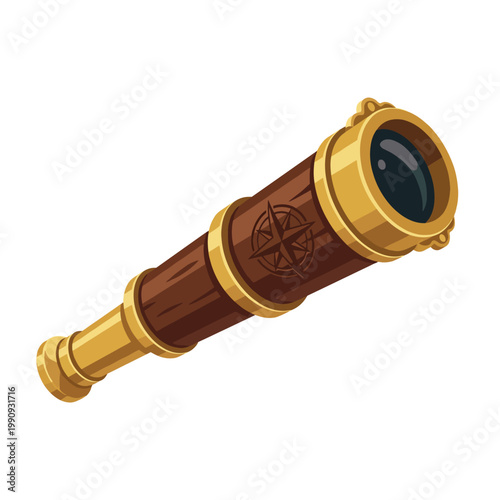 A beautifully crafted vintage telescope made of wood and gold, symbolizing exploration, adventure, and the pursuit of knowledge and discovery in the vast world.