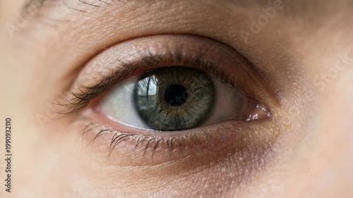 Extreme Close Up Of A Human Eye With Cinematic Light. Close Range And Light Source Help Anchor The Visual Framing