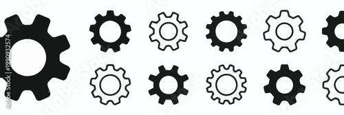 Multiple Gear Icons in Black and White illustration
