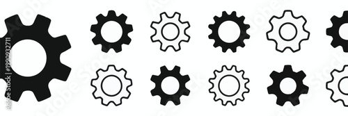 Multiple Gear Icons in Black and White illustration