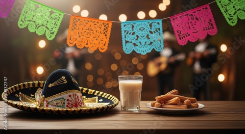 Mexican food and drink on a table Cino de Mayo
