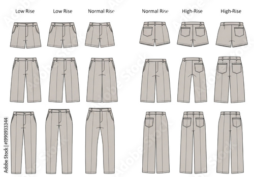 Fashion Design CAD A Comprehensive Guide to Understanding Different Rise Types in Trousers and Shorts