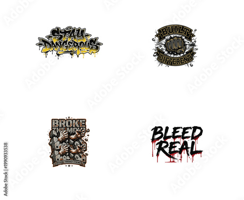 STAY DANGEROUS BUILT DIFFERENT Badge Graffiti Typography Yellow Street Art Vector