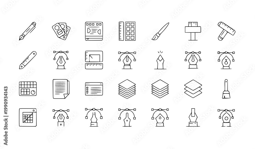 Fototapeta premium A set of educational icons featuring various school and office supplies