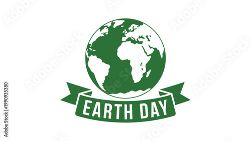  earth day eco badge design with green globe and ribbon banner minimal environmental awareness illustration clean vector style on light background for sustainability concept