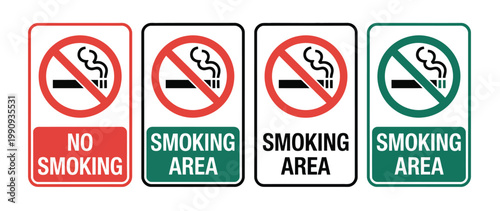 No smoking area and smoking sign area printable red stop symbol set vector illustration ban silhouette icon design for safety