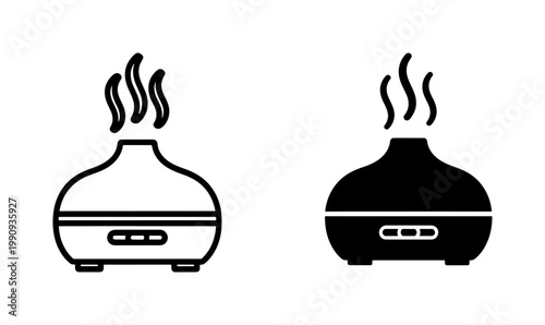 Aroma Diffuser Line and Silhouette Icon Set