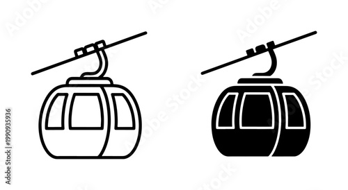 Cable Car Gondola Lift Line and Silhouette Icons