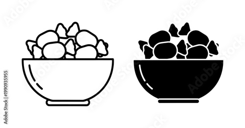 Bowl of Salad Icons in Outline and Solid Style