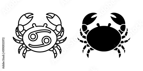 Cancer Zodiac Sign Crab Outline and Silhouette Icons