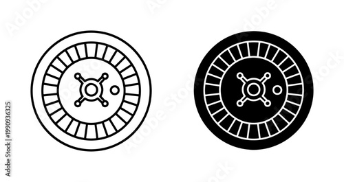 Casino Roulette Wheel Outline and Glyph Icon Set