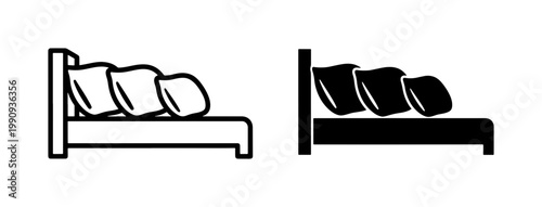 Bed Icon Set with Pillows for Bedroom Furniture Design