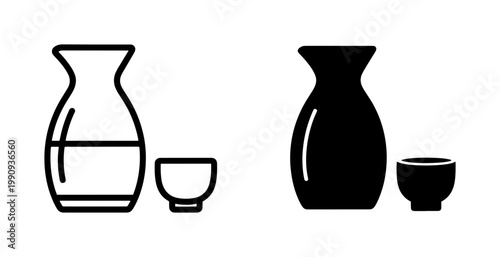 Japanese Sake Bottle and Cup Icon Set