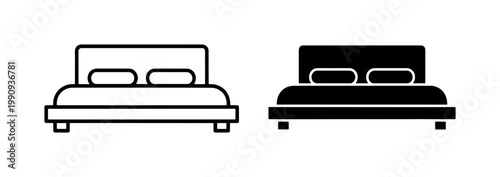 Bild auf Leinwand Double bed icon set with pillows and headboard