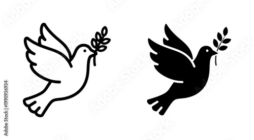 фотографія Peace Dove Flying with Olive Branch Icon Set