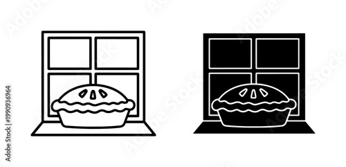Fresh Hot Pie Cooling on Window Sill Icon Set