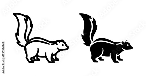 Skunk minimalist vector icon set with black and white silhouettes