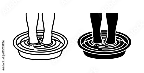 Foot bath icon set for spa and hygiene procedures