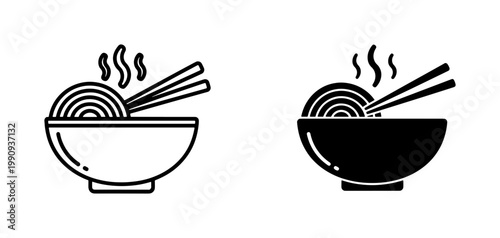 Ramen Bowl Icon Set with Chopsticks and Steam