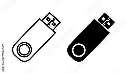 USB Flash Drive Icon Set in Outline and Solid Style