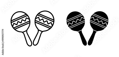 Mexican Maracas Outline and Silhouette Icon Set