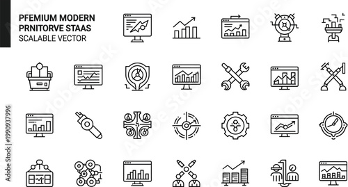 Tableau sur toile Business analytics and performance monitoring line icon set featuring dashboards