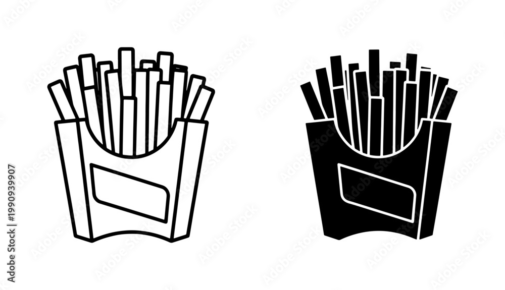 Fototapeta premium French fries line and silhouette icon set