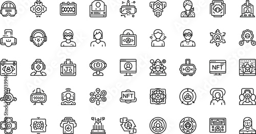 Blockchain cryptocurrency and digital technology line icon set featuring nft security wallet minimal outline vector collection