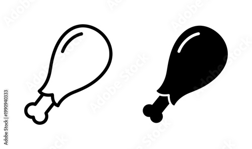 Fried Chicken Leg Icon Set in Outline and Solid Style