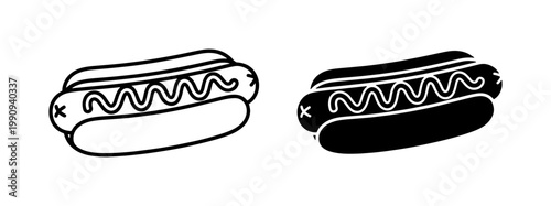 Hotdog Line Art and Silhouette Vector Icon Set