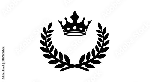 Black crown and laurel wreath emblem.