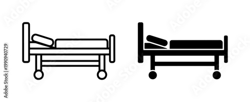 Fotografie Hospital Bed Icons, Medical Furniture Vector Graphics, Healthcare Equipment Symb