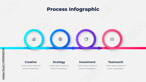 Four step circular process infographic with arrow timeline