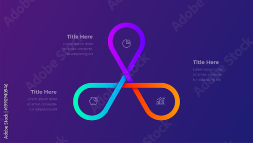 Three step connected loop diagram on dark purple background