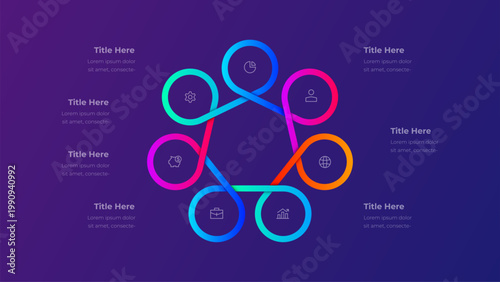 Seven step connected loop diagram on dark purple background