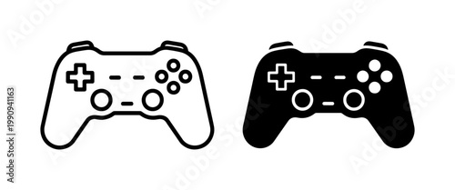 Video Game Controller Outline and Solid Icon Set