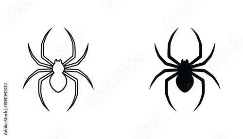 Detailed spider silhouette and line art icon for pest control services and nature biology educational materials in clean professional vector format