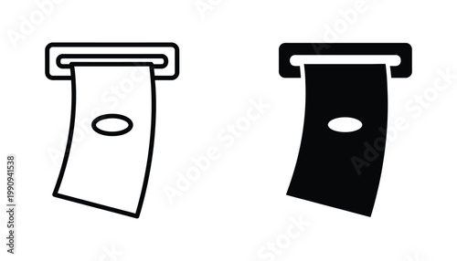 Atm cash withdrawal slot icon set for banking finance and payment as minimalist line art and solid black vector