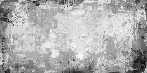 Rough textured gray concrete wall surface featuring a vintage grunge pattern with dirty aged water splash drops and a weathered cement backdrop.
