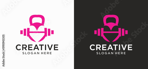Fitness Love Logo with Heart and Barbell Dedication Concept