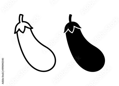 Eggplant outline and solid black silhouette icon set