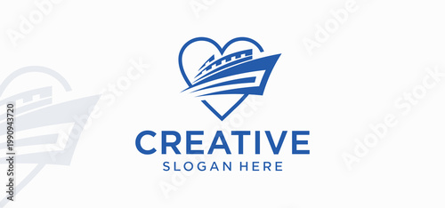 Modern Maritime Logistics Logo with Cargo Ship and Shipping Concept