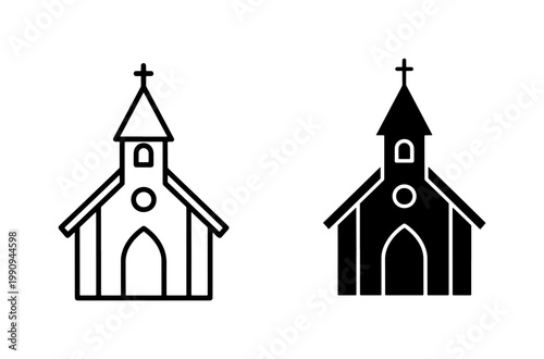 Christian Church Building Icon Set with Cross and Steeple