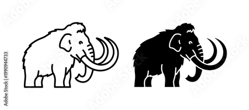 Woolly Mammoth Line Art and Silhouette Vector Icons