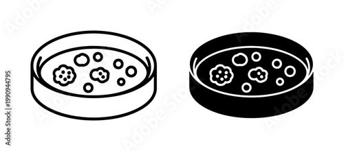 Petri Dish Icon Set with Bacterial Culture Growth