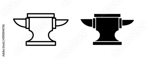 Blacksmith Anvil Icon Set in Outline and Solid Style