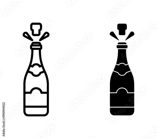 Champagne bottle popping cork icon set